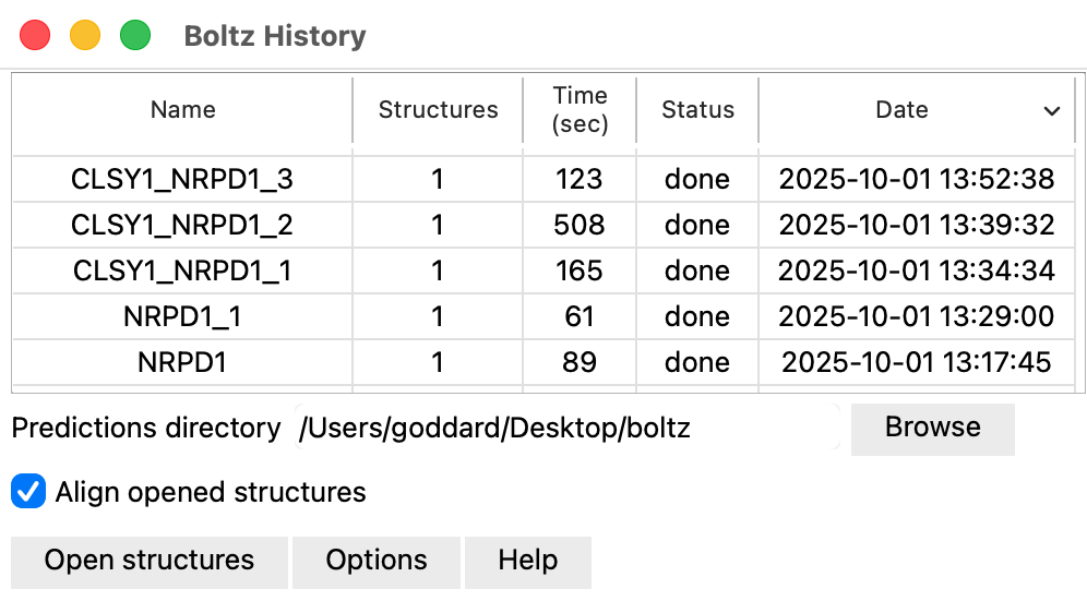 ChimeraX Boltz user interface panel