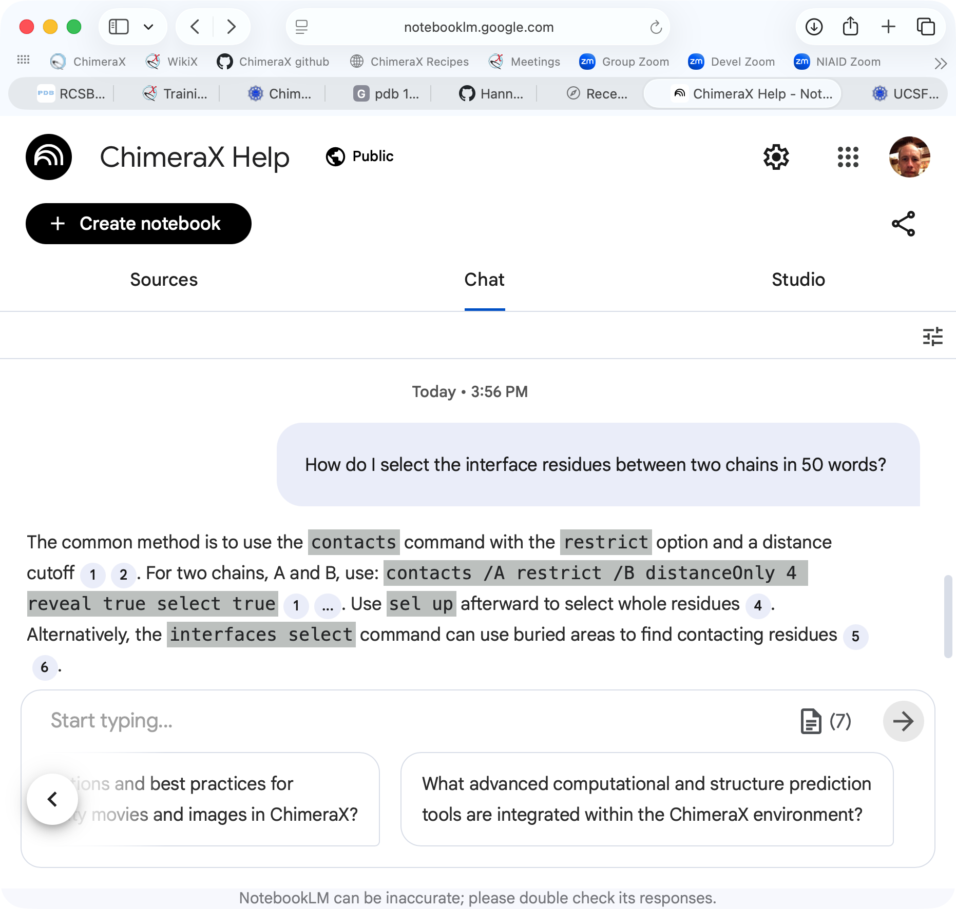 ChimeraX help chat window