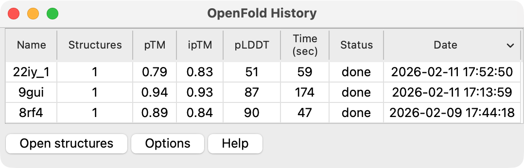 ChimeraX OpenFold user interface panel
