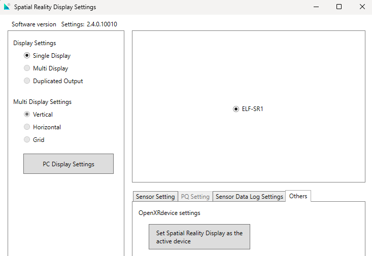 Sony OpenXR settings